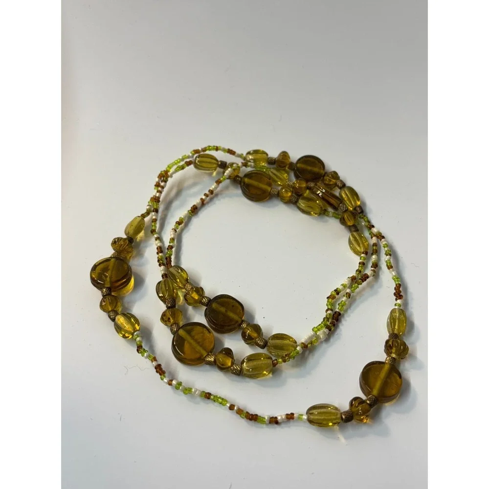 Necklace Amber Color Art Glass Beads Long for Layering‎ Boho